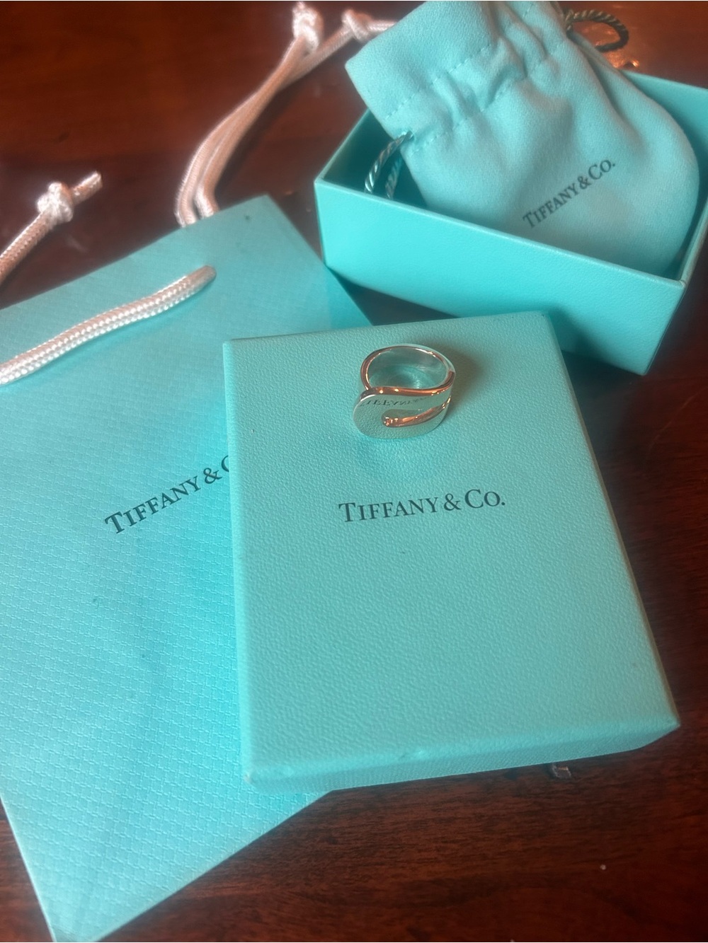 Tiffany & Co. 925 Silver Out of Retirement Loop Ring with Signature Blue Pouch